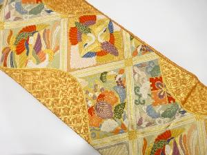 佐賀錦　流水に格天井・鶴模様織り出し袋帯